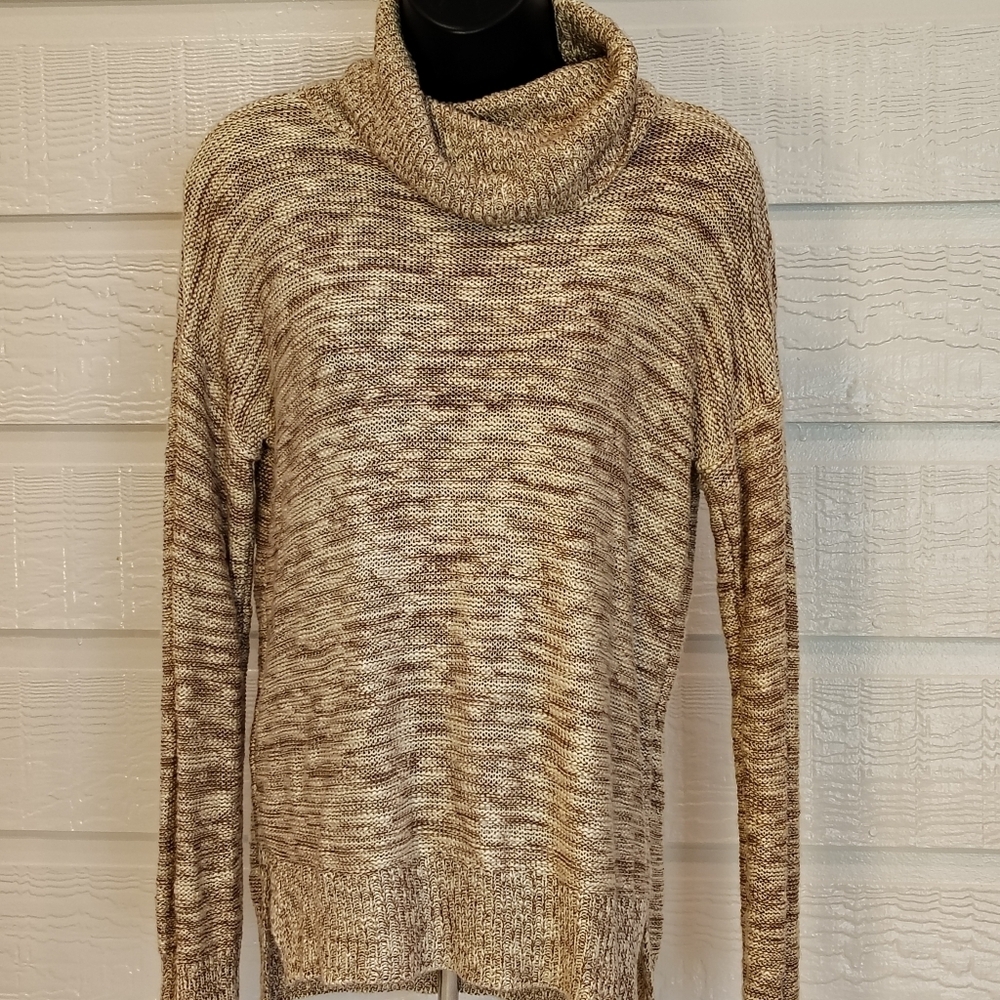 Cowl Neck Medium‎ Drop Sleeve Oversized Beige Sweater Pink Rose